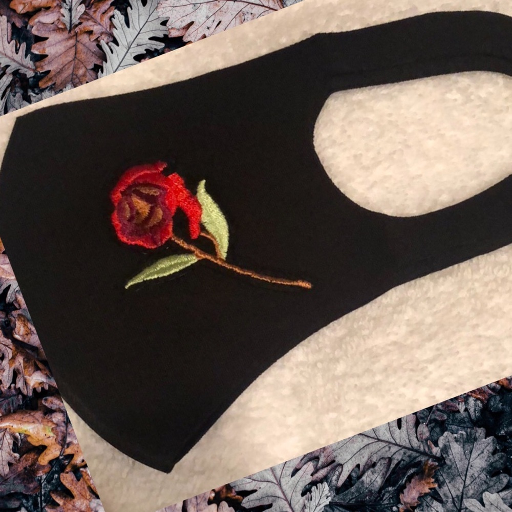 Red Embroidered Rose Face Mask Comfortable